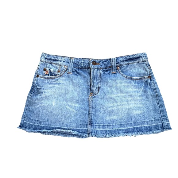 Paris Blues Dresses & Skirts - Vintage‎ Y2K Women's Micro Mini Cut Off Raw Hem Distressed Denim Skirt Size 7